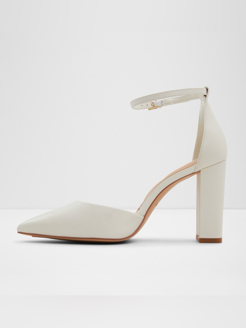 ALDO White Pointed Ankle-Strap High Heel Pumps